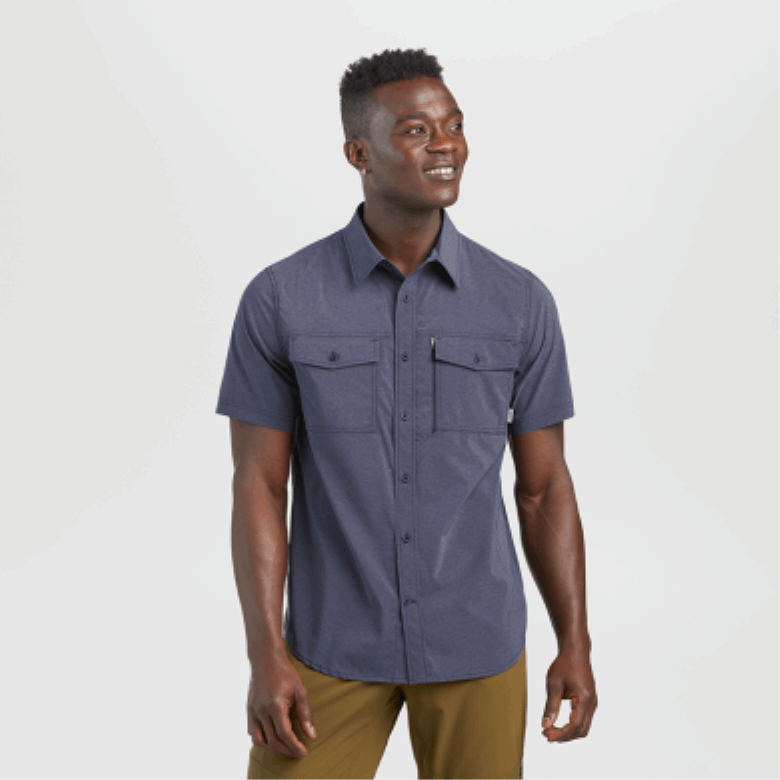 Outdoor Research Herren-Wegstation Kurzarmshirt Marineblau Meliert