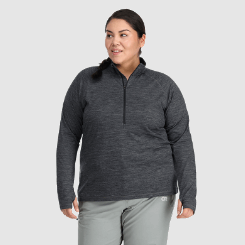 Outdoor Research Damen Alpin Onset Merino 150 Half Zip-Plus Charcoal Heather